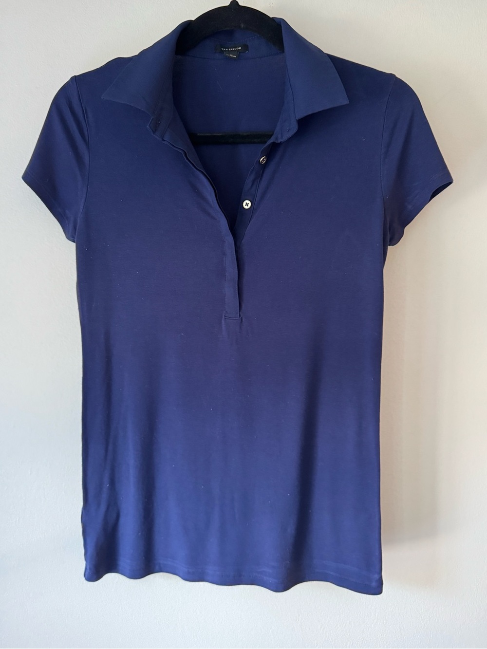 Ann Taylor Short-Sleeve Navy Polo